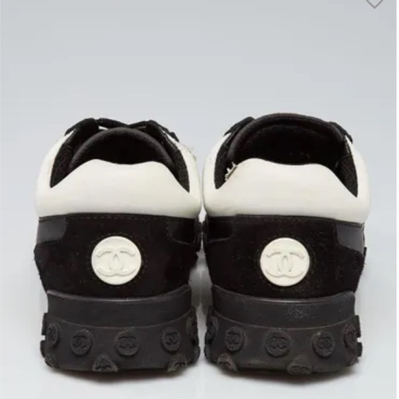 CHANEL SNEAKER SCHWARZ WEISS / LEDER NYLON Sneakers Sz 38 - Picture 15 of 16